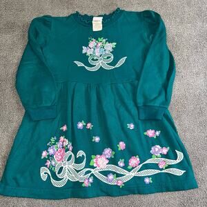 Vintage Girls long sleeve floral and bow print dress size 6  Andover Togs.